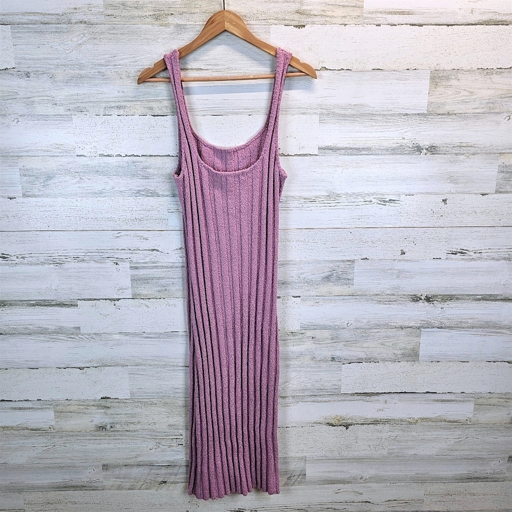 Free People Beach Santos Knit Midi Dress L Rose Pink Ribbed Tank Scoop Neck - Picture 7 of 11